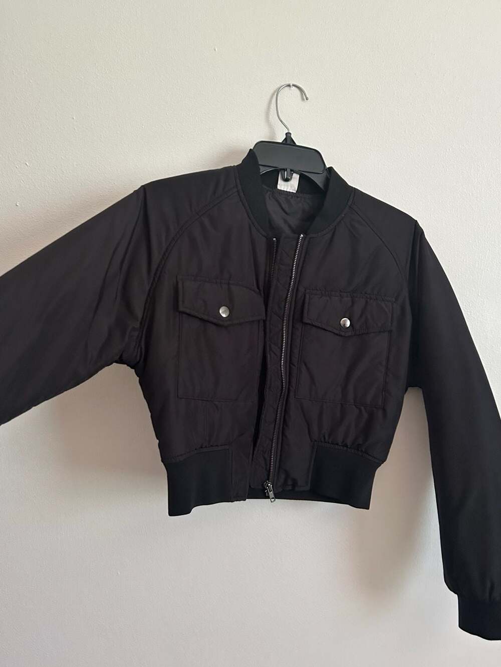 Black Cropped Bomber Jacket